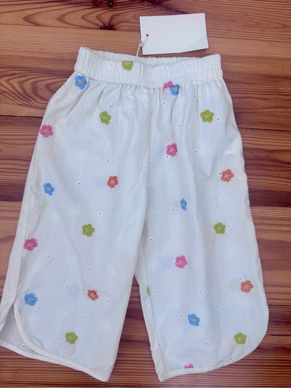 Zara Girls' White Embroidered Floral Elastic-Waist Pants New 2T